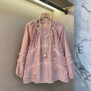 时尚 韩版 木耳花边设计感宽松小衫 大码 减龄上衣女 2026春季 女装 新款