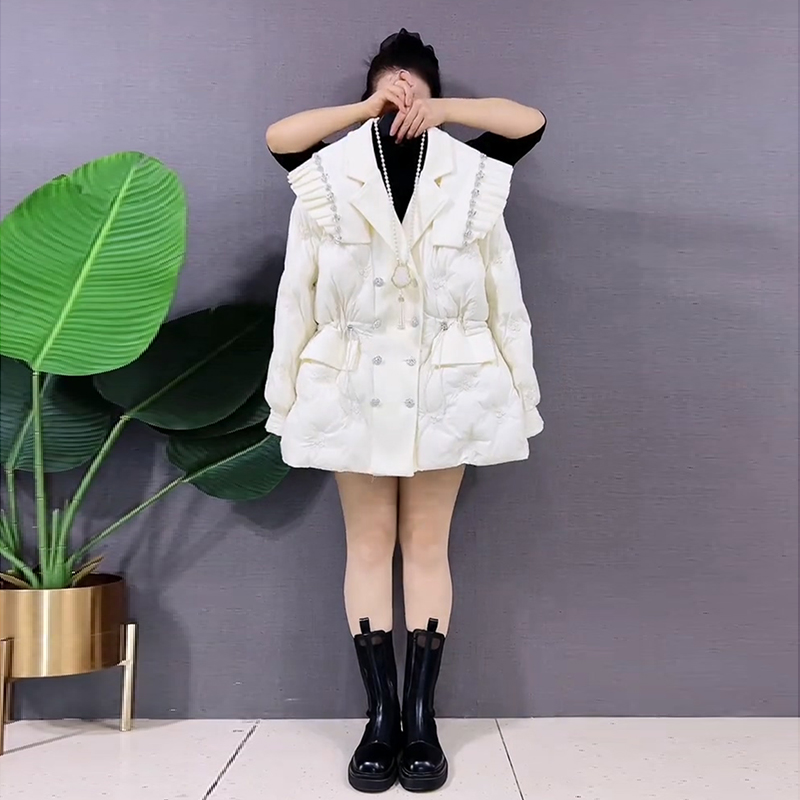 钉珠西装领可拆卸刺绣棉服外套