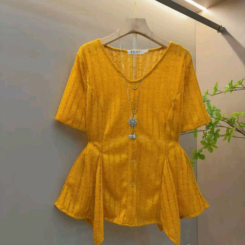 欧货气质V领设计感收腰显瘦小衫