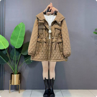 女装 秋冬季 抽绳收腰连帽棉服外套大码 欧货时尚 胖mm休闲上衣潮 新款