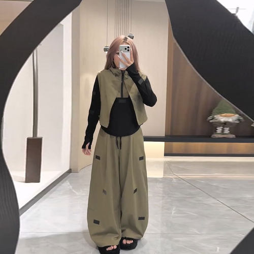 休闲拼接连帽打底裤子两件套马甲