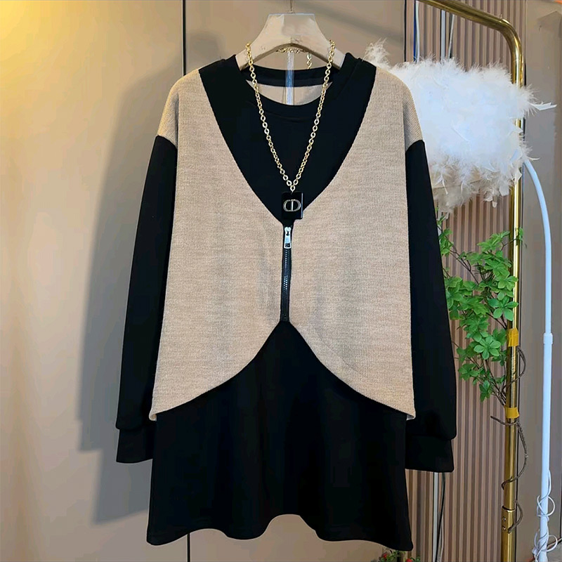 马甲拼接假两件大衫上衣