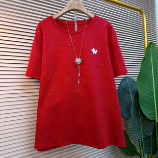 女装 T恤胖妹妹大码 简约休闲显瘦上衣 刺绣小马亮晶晶半袖 2025新款