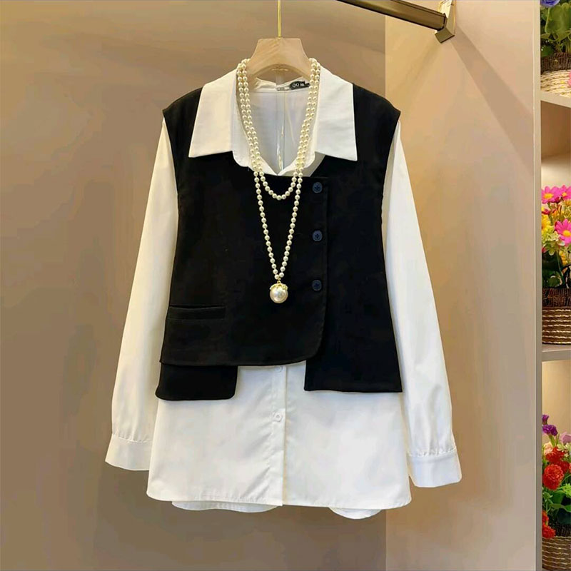 简约打底衬衫个性马甲两件套