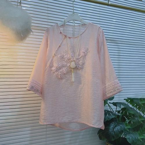 国风盘扣立体花短袖上衣