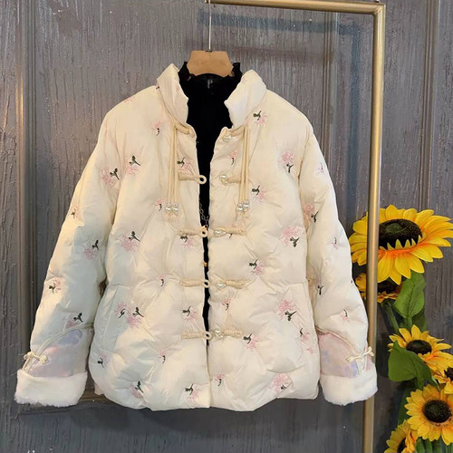 大码女装国风绣花羽绒棉服外套