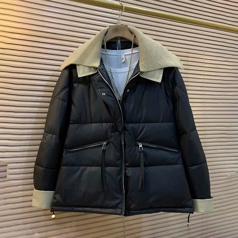 冬季新款显瘦遮肉时尚大码女装洋气撞色拼接披肩领高品质棉服外套,女装/女士精品,大码棉服,淘宝优惠券,粉丝福利购,淘宝优惠卷