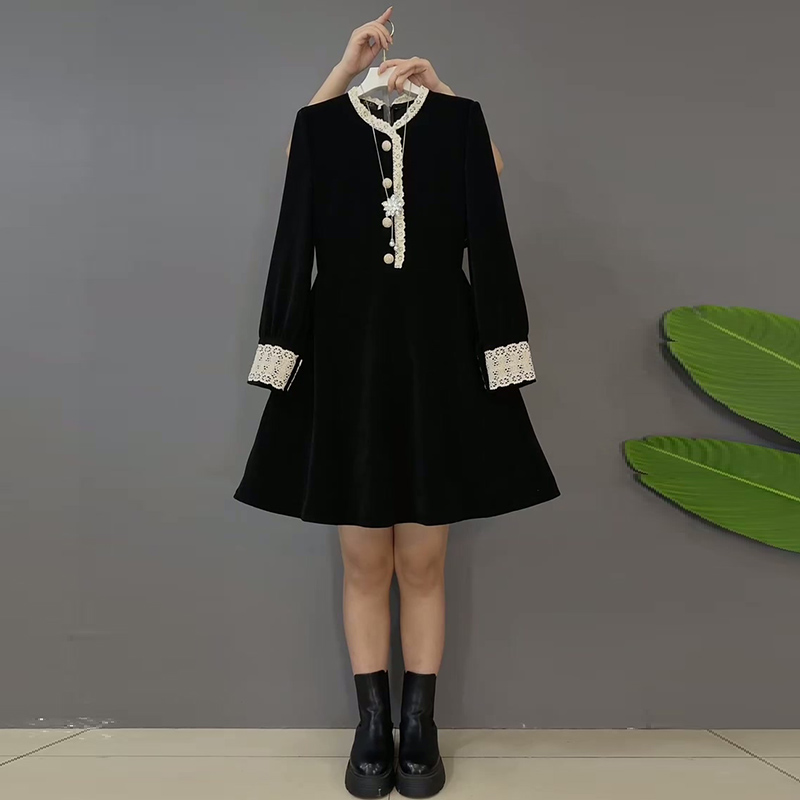 早球小香风大码拼接连衣裙