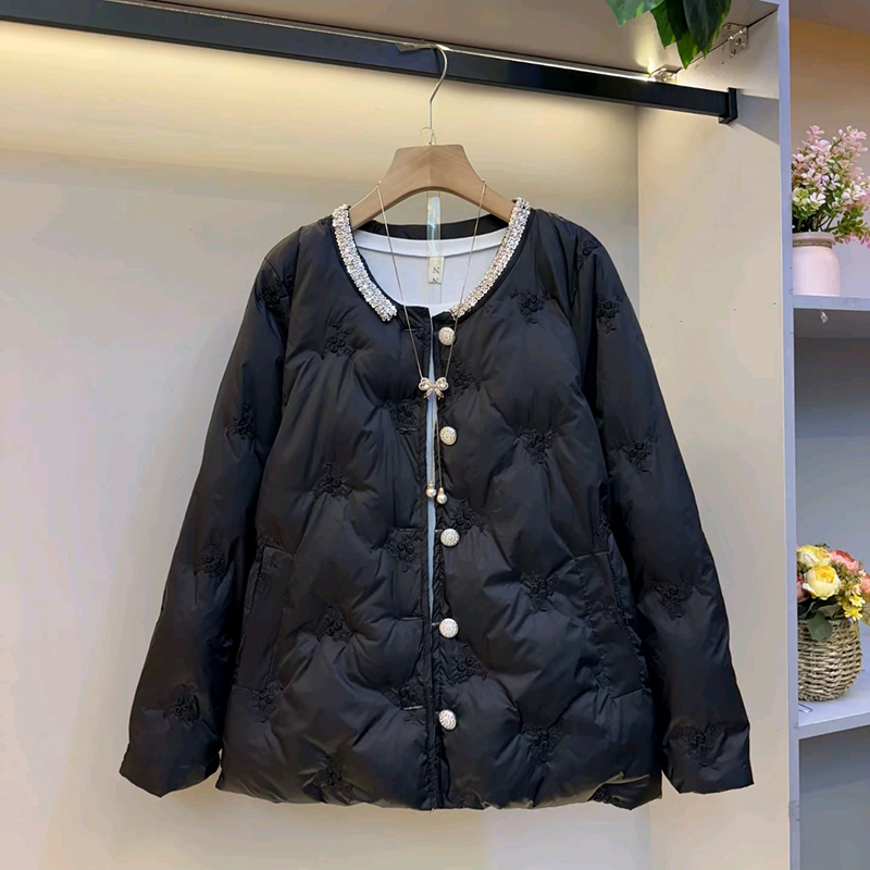 冬季大码女装压花菱格棉服外套