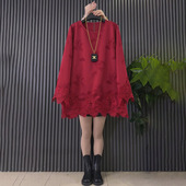 新款 女装 提花拼接蕾丝花边长袖 大码 宽松显瘦上衣 大衫 胖MM2026春季