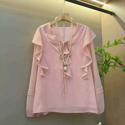 欧货荷叶边设计感洋气显瘦小衫新