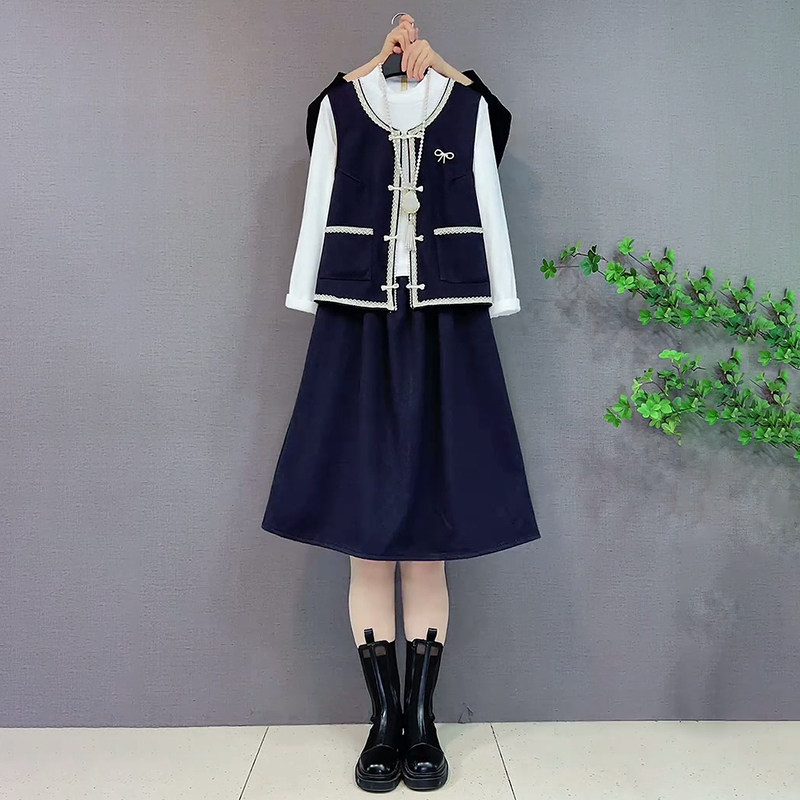 胖妹妹2026春季新款大码女装钉珠边马甲打底衫半身裙韩版通勤套装,女装/女士精品,大码套装,淘宝优惠券,粉丝福利购,淘宝优惠卷