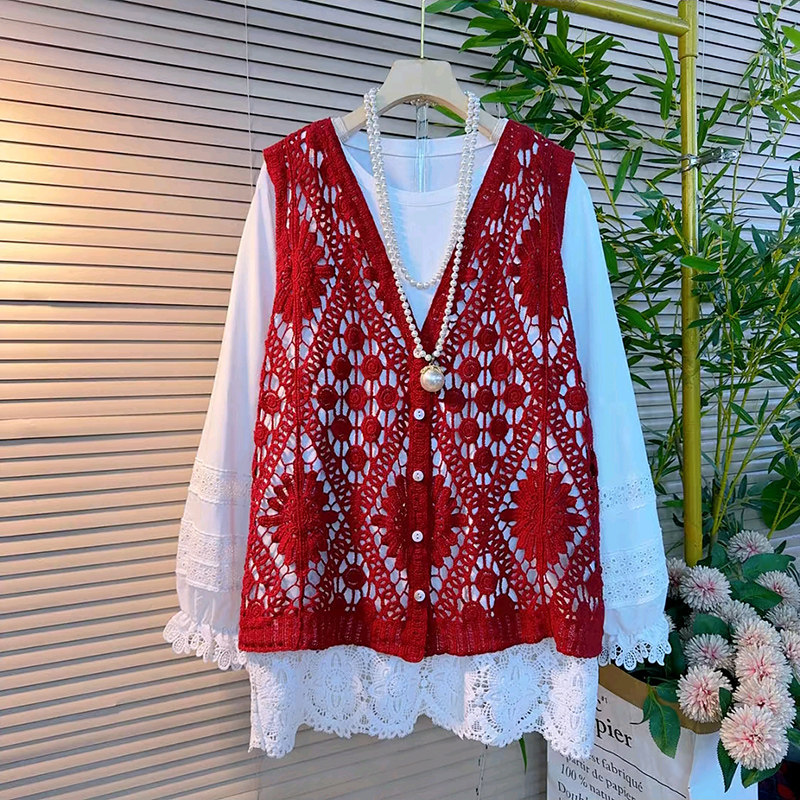 时尚大码女装钩花镂空马甲胖MM显瘦蕾丝拼接内搭春季新款针织马夹,女装/女士精品,大码内搭,淘宝优惠券,粉丝福利购,淘宝优惠卷