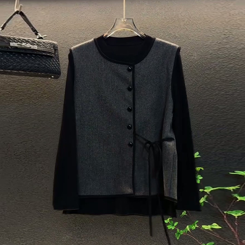 系带纽扣马甲打底衫大码女装套装