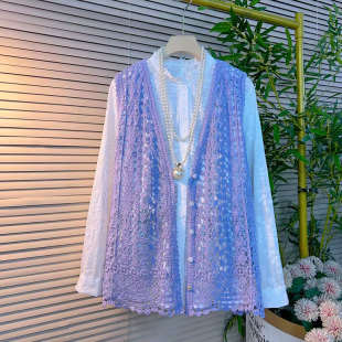 韩版 胖mm木耳边刺绣衬衫 时尚 女装 爆 镂空纽扣针织马甲大码 2026新款