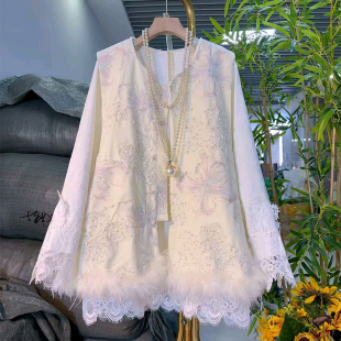国风刺绣马甲搭配醋酸蕾丝衫 2025早秋减龄新款 胖MM新中式 女装 大码