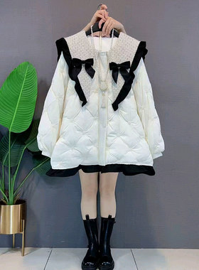 洋气娃娃领菱格纹保暖棉服外套爆