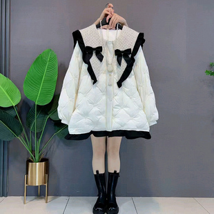 女装 欧货洋气娃娃领菱格纹保暖棉服外套大码 胖mm大衣潮 秋冬季 爆款