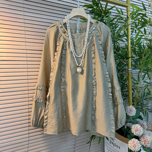 简约订珠木耳花边时尚设计百搭衫