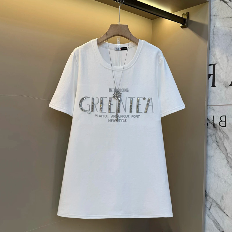 简约亮钻字母半袖T恤衫