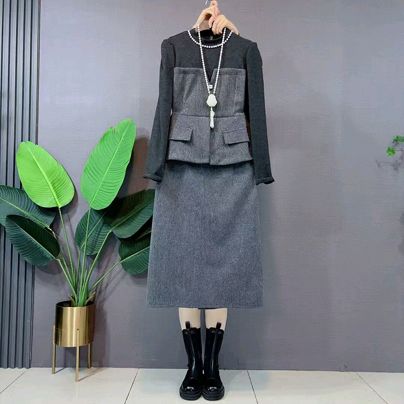 2026春季新款拼接假两件上衣显瘦开叉半裙两件套大码女装洋气套装,女装/女士精品,大码套装,淘宝优惠券,粉丝福利购,淘宝优惠卷