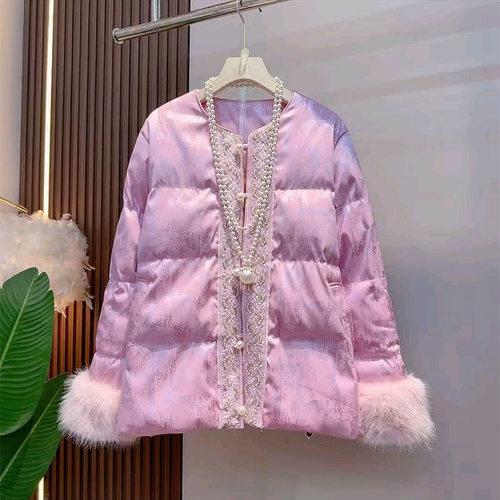 毛毛修提花纽扣棉外衣