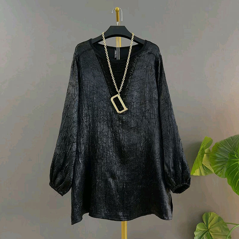 2026春季新款欧货时尚重工领口流苏宽松褶皱大衫大码女装长袖上衣,女装/女士精品,大码内搭,淘宝优惠券,粉丝福利购,淘宝优惠卷