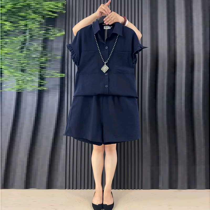 夏季大码女装工装上衣短裤套装
