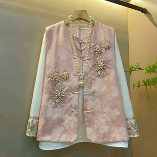 女装 重工钉珠气质马甲打底衫 春季 洋气显瘦新中式 2026新款 胖mm大码