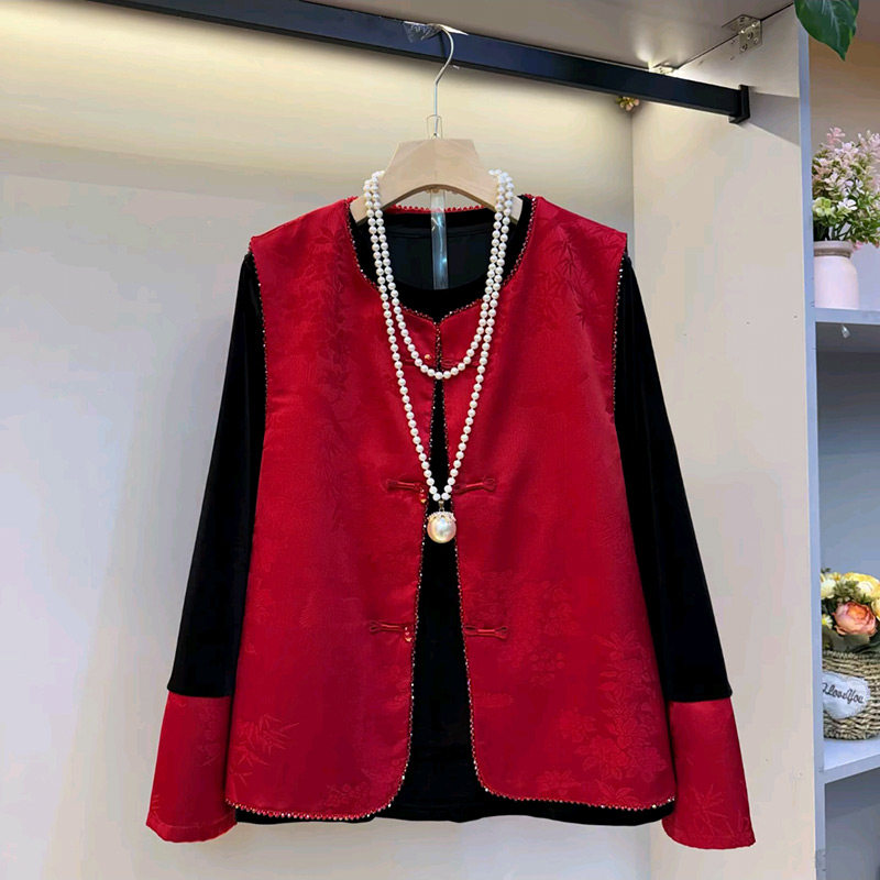 大码女装新中式亮钻提花马甲拼袖丝绒衫套装新款胖妹妹国风两件套,女装/女士精品,大码套装,淘宝优惠券,粉丝福利购,淘宝优惠卷