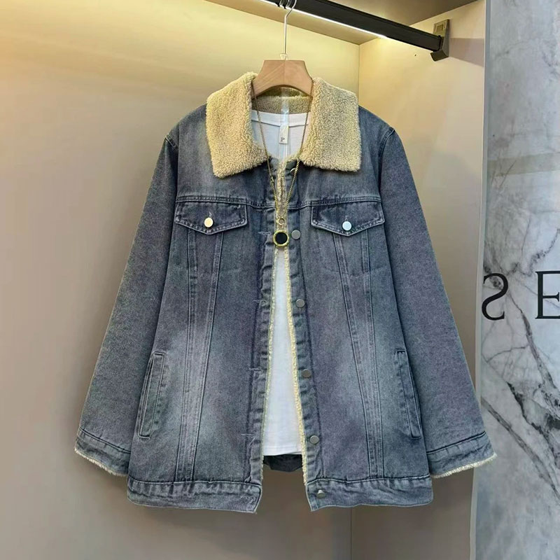 加厚毛毛翻领气百搭保暖牛仔外套