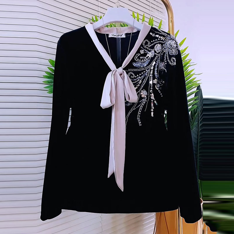 亮片打底衫细带蝴蝶结气质上衣