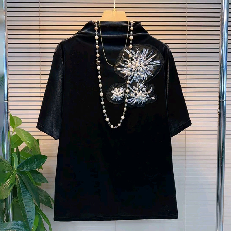 胖妹妹大码女装春季2026新款时尚气质半高领钉珠百搭洋气丝绒小衫,女装/女士精品,大码内搭,淘宝优惠券,粉丝福利购,淘宝优惠卷