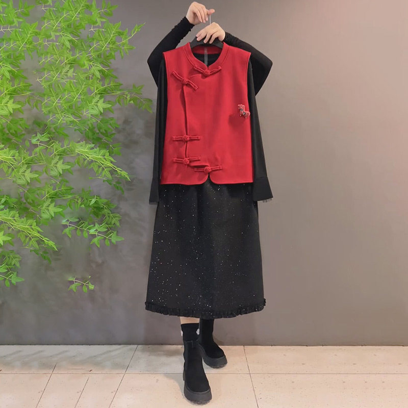 国风设计感盘扣高级感马甲亮晶晶半身裙打底衫套装胖妹妹大码女装,女装/女士精品,大码套装,淘宝优惠券,粉丝福利购,淘宝优惠卷