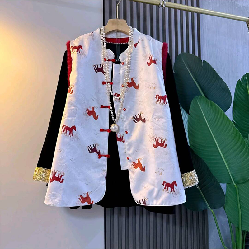 冬季国风加棉马甲外套丝绒钉珠衫