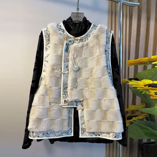 提花打底衫 新中式 盘扣马甲2025新款 女装 胖MM显瘦复古保暖马夹 大码