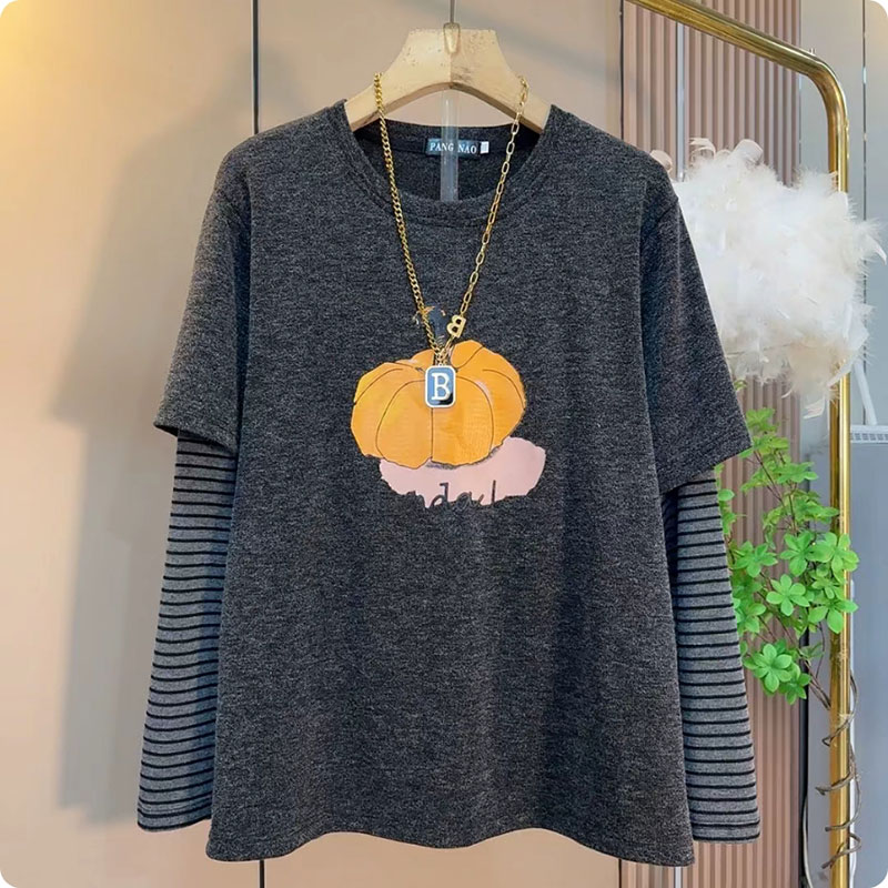 大码女装长袖上衣打底衫冬季新款