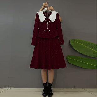 娃娃领上衣半身裙两件套时尚 半裙套装 大码 亮晶晶衬衫 女装 2025新款