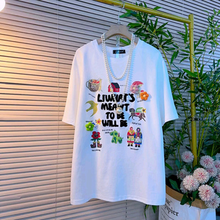 衬衫 2025秋冬新款 短袖 女装 印图字母T恤胖MM显瘦圆领上衣减龄大码