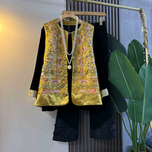 复古民族风刺绣马甲打底衫裤子冬