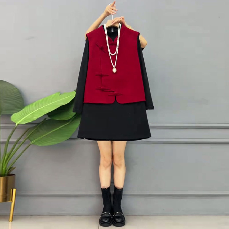 2025新款国风盘扣马甲打底衫胖MM显瘦半裙套装大码女装不规则马夹,女装/女士精品,大码套装,淘宝优惠券,粉丝福利购,淘宝优惠卷