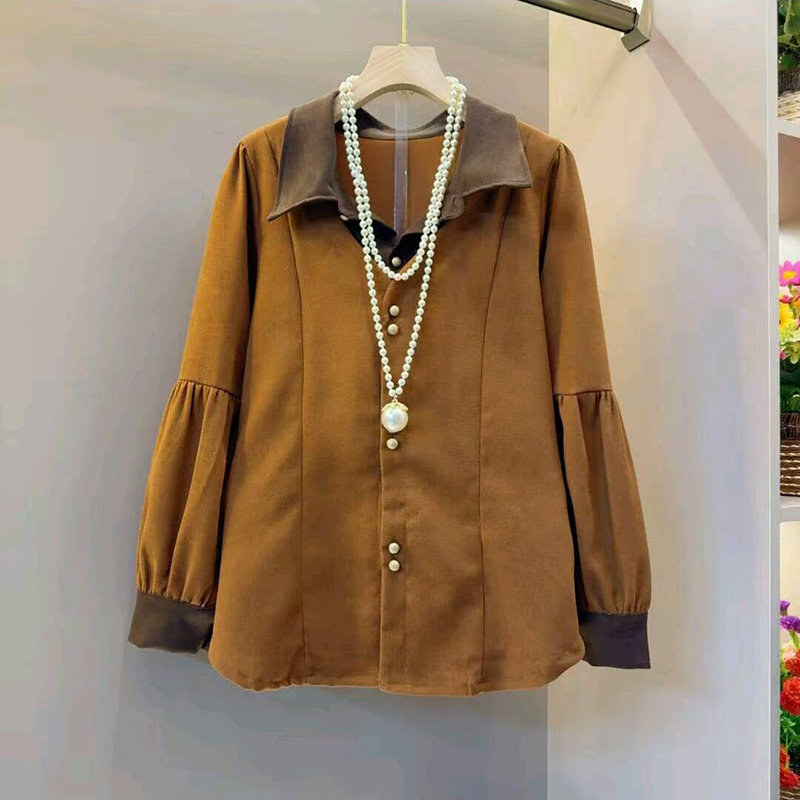 爆款秋季时尚拼色美拉德超火衬衫