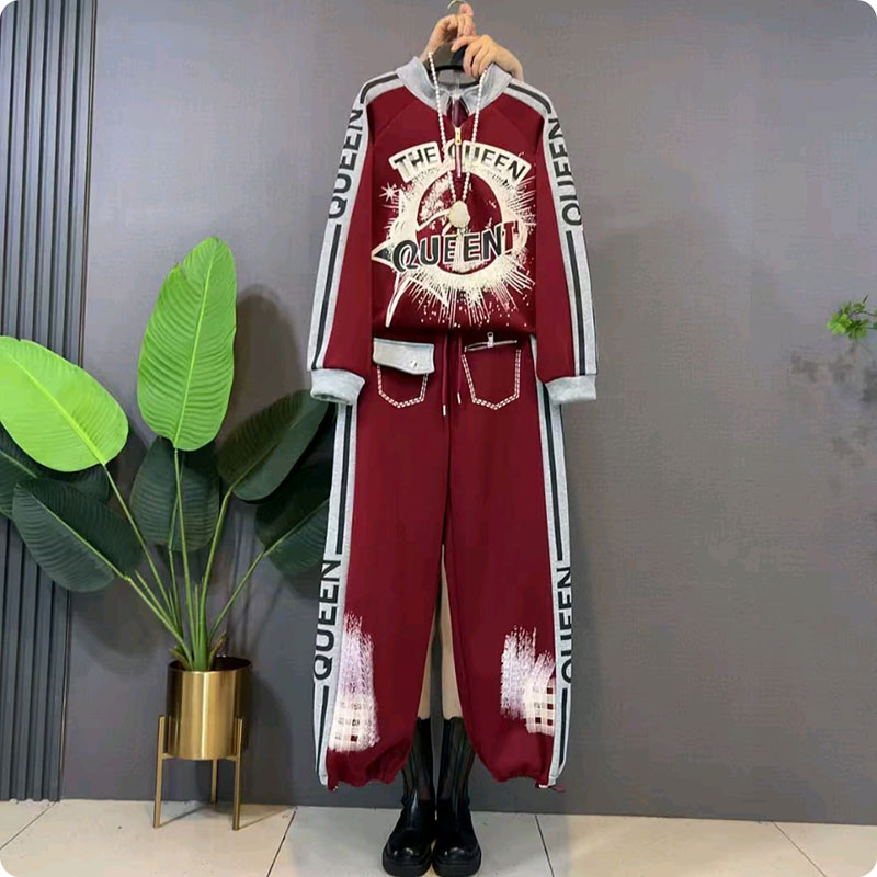 欧货秋潮酷炸街休闲加绒又酷又飒上衣裤子运动服宽松套装大码女装