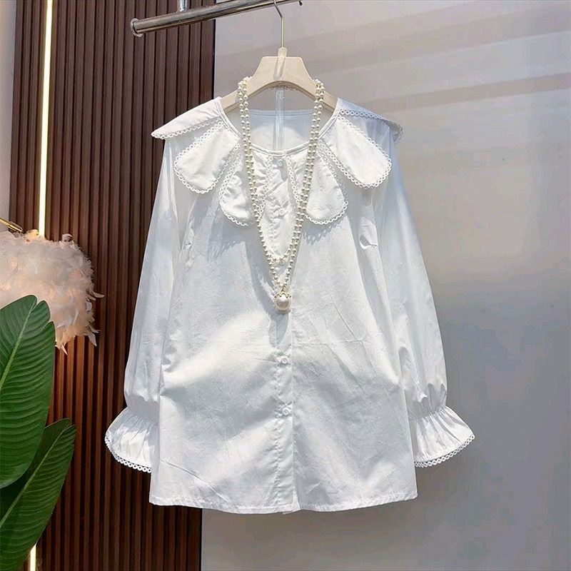 2026早春新款欧货独特莲花领设计长袖衬衫胖妹妹大码女装减龄上衣