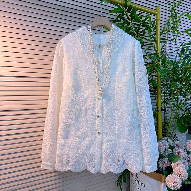 2026春季新款韩系娃娃领重工钉珠刺绣蕾丝衬衫大码女装设计感上衣,女装/女士精品,大码内搭,淘宝优惠券,粉丝福利购,淘宝优惠卷