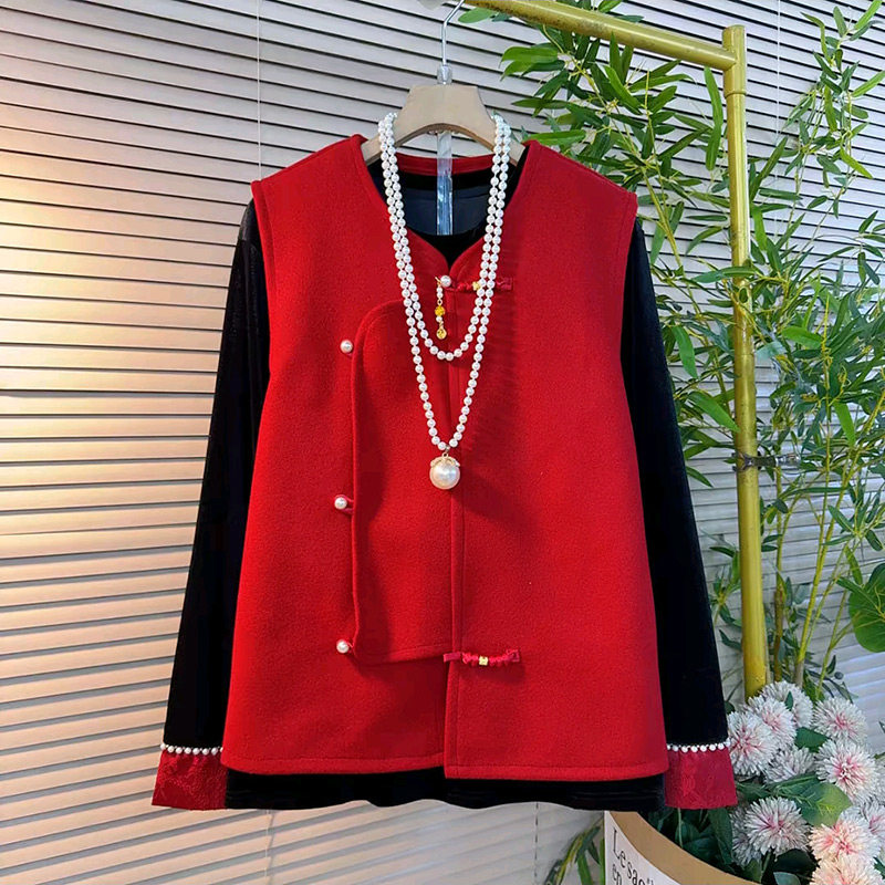 胖妹妹新中式复古盘扣流苏马甲钉珠拼袖打底衫套装新款大码女装潮,女装/女士精品,大码套装,淘宝优惠券,粉丝福利购,淘宝优惠卷