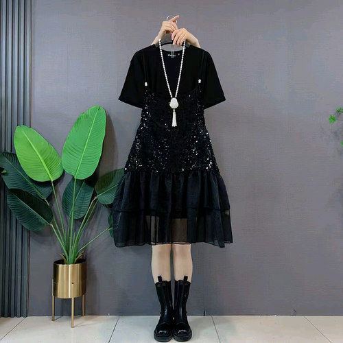 亮片连衣裙大码女装百搭小衫套装