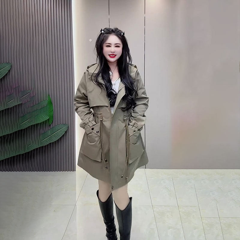 2025春季新款韩版收腰显瘦风衣遮肉连帽外套上衣大码女装胖MM宽松,女装/女士精品,常规大码外套,淘宝优惠券,粉丝福利购,淘宝优惠卷