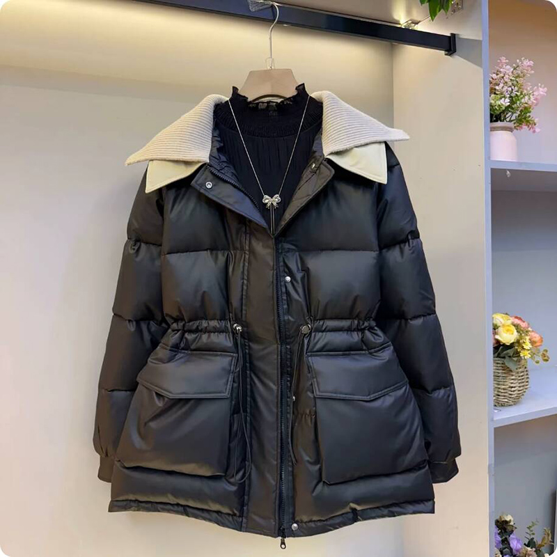 冬季新款欧货翻领收腰高级感保暖棉服外套大码女装胖mm洋气大衣女