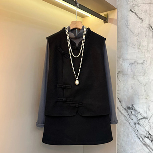 盘扣马甲松紧腰短裙套装 不规则马夹打底衫 2025新款 女装 大码 新中式